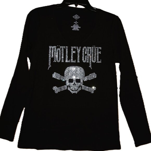 Motley Crue Rhinestone long sleeved Vneck shirt  XS S M L XL XXL 1X 2X 3X 4X 5X - Picture 1 of 7